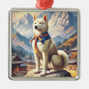 Ornement Carré Argenté Illustration de Jindo en Corée vintage