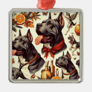 Ornement Carré Argenté Illustration vintage Cane Corso