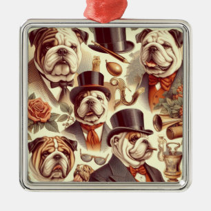 Ornement Carré Argenté Illustration vintage en anglais Bulldog Seamless