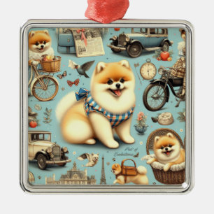 Ornement Carré Argenté Illustration vintage Poméranie sans fil