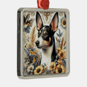 Ornement Carré Argenté Illustration vintage Rat Terrier (Droite)