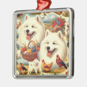 Ornement Carré Argenté Illustration vintage Samoyed Dog (Gauche)