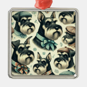 Ornement Carré Argenté Illustration vintage Schnauzer sans joint