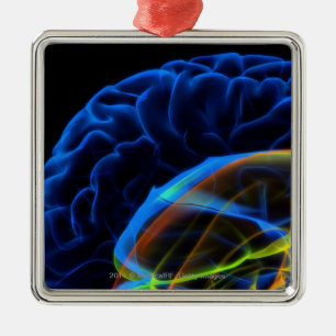 Ornement Carré Argenté Image de rayon X du cerveau