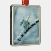 Ornement Carré Argenté Imaginaire Bébé blanc mignon Dragon (Droite)