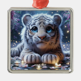 Ornement Carré Argenté Imaginaire Bébé blanc Tigre mou