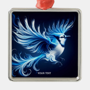 Ornement Carré Argenté Imaginaire Bleu mignon Flying Bird