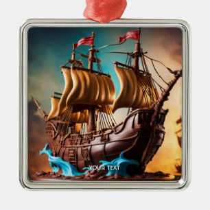 Ornement Carré Argenté Imaginaire Cute Vivid Pirate Ship Cake