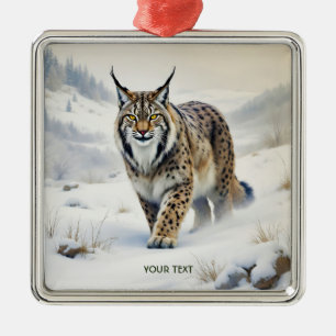 Ornement Carré Argenté Imaginaire Lynx doux neige hivernale
