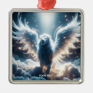 Ornement Carré Argenté Imaginaire mignon Lion blanc Ciel