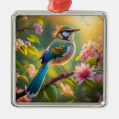 Ornement Carré Argenté Imaginaire Turquoise à ailes vert (Devant)