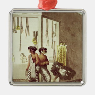 Ornement Carré Argenté Indiens de pampa à un magasin sur le marché indi