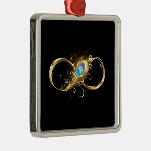 Ornement Carré Argenté Infinité avec plume de paon doré (Droite)