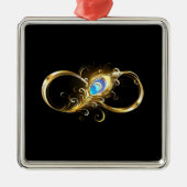 Ornement Carré Argenté Infinité avec plume de paon doré (Devant)