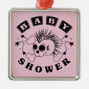 Ornement Carré Argenté Invitation de douche pour fille bébé