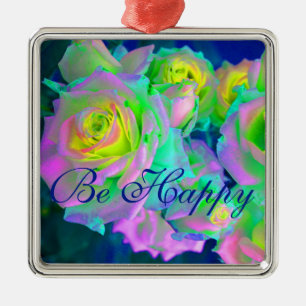 Ornement Carré Argenté Iridescente esthétique Roses précoces Soyez heureu