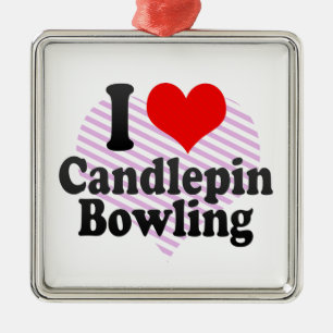 Ornement Carré Argenté J'aime le bowling de Candlepin