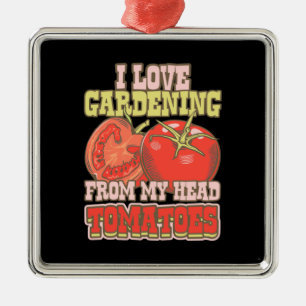 Ornement Carré Argenté J'Aime Le Jardinage De Ma Tête Tomates