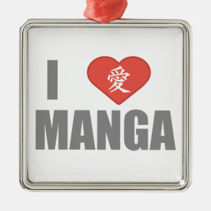 Ornement Carré Argenté J'aime Manga