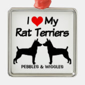 Ornement Carré Argenté J'Aime Mes Deux Chiens Rat Terrier (Devant)