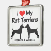 Ornement Carré Argenté J'Aime Mes Deux Chiens Rat Terrier (Gauche)