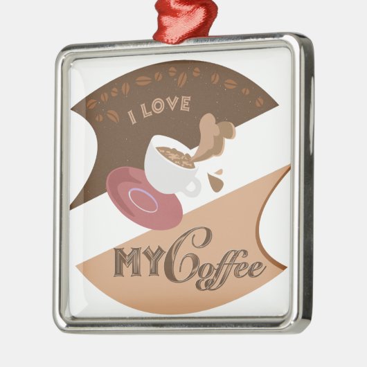 Ornement Carré Argenté J'aime mon café Retro Java (Gauche)