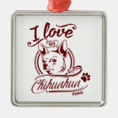 Ornement Carré Argenté J'aime mon Noël Chihuahua (Devant)