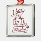 Ornement Carré Argenté J'aime mon Noël Chihuahua (Gauche)
