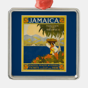 Ornement Carré Argenté Jamaïque - Joyau des Tropiques, vintage,