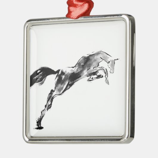 Ornement Carré Argenté Japanese horse samurai art equestrian sumi (Gauche)