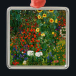 Ornement Carré Argenté Jardin agricole avec tournesol par Gustav Klimt<br><div class="desc">Jardin agricole avec tournesols,  célèbre peinture de Gustav Klimt</div>