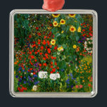 Ornement Carré Argenté Jardin agricole avec tournesol par Gustav Klimt<br><div class="desc">Jardin agricole avec tournesols,  célèbre peinture de Gustav Klimt</div>