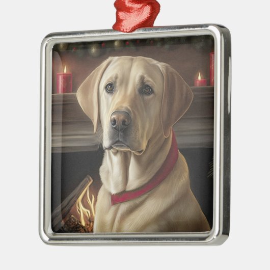 Ornement Carré Argenté Jaune Lab Holiday (Gauche)