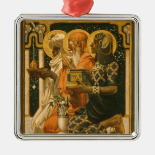 Ornement Carré Argenté JC Leyendecker Trois Sages Vintage Noël