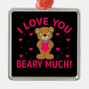 Ornement Carré Argenté Je T'Aime Faire Beaucoup De Teddy Bear