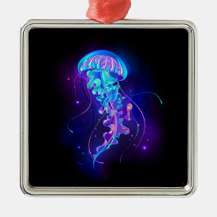 Ornement Carré Argenté Jellyfish éclatante couleur