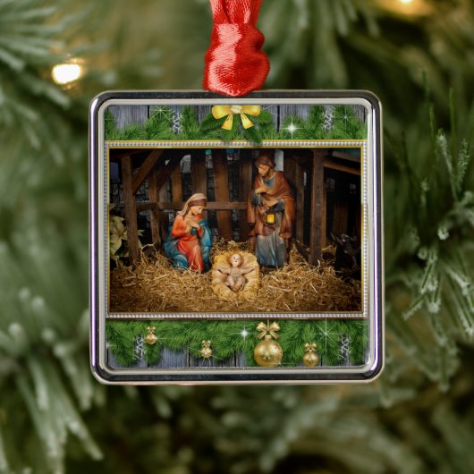 Ornement Carré Argenté Jesus born (Arbre)