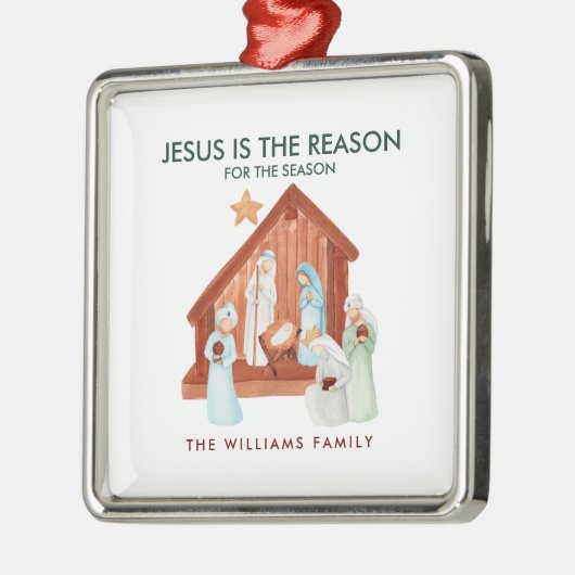 Ornement Carré Argenté Jésus est la raison de la saison Aquarelle (Gauche)