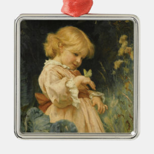 Ornement Carré Argenté Jeune fille au papillon jaune (de Frederick Morgan