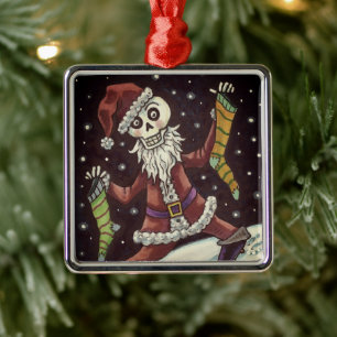 ORNEMENT CARRÉ ARGENTÉ JINGLE BONES PÈRE NOËL, SKELETON VACANCES & STOCKI