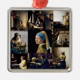 Ornement Carré Argenté Johannes Vermeer - Patchwork de chefs-d'oeuvre