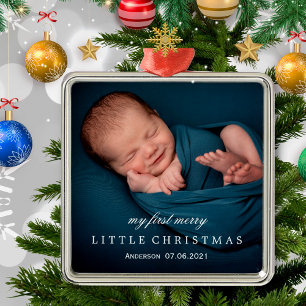 Ornement Carré Argenté Joli bébé mon premier joyeux petit Noël photo