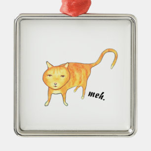 Ornement Carré Argenté Joli Chat Orange Apathique