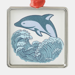 Ornement Carré Argenté Joli dauphin bleu