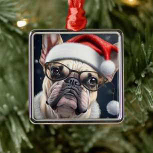 Ornement Carré Argenté Joli French Bulldog Père Noël Noël Conception