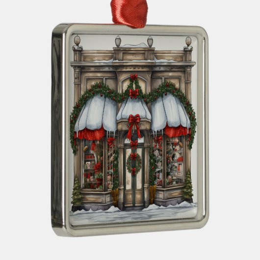 ORNEMENT CARRÉ ARGENTÉ JOLIE ORNATE VACANCES NOËL STOREFRONT (Droite)