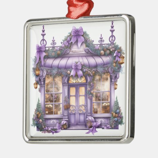 ORNEMENT CARRÉ ARGENTÉ JOLIE ORNATE VACANCES NOËL STOREFRONT (Gauche)