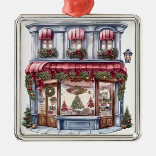 ORNEMENT CARRÉ ARGENTÉ JOLIE ORNATE VACANCES NOËL STOREFRONT (Devant)