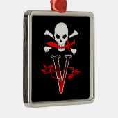 Ornement Carré Argenté Jolly roger V Monogramme initial (Droite)