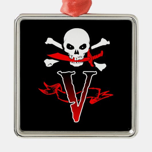 Ornement Carré Argenté Jolly roger V Monogramme initial (Devant)